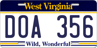 WV license plate DOA356