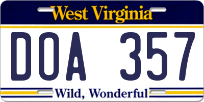 WV license plate DOA357