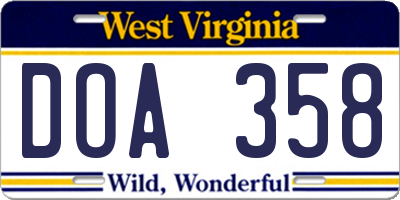 WV license plate DOA358