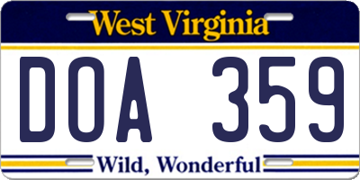 WV license plate DOA359