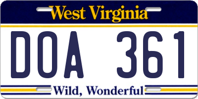 WV license plate DOA361