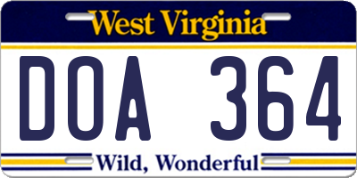 WV license plate DOA364