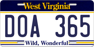 WV license plate DOA365