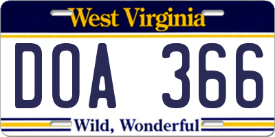 WV license plate DOA366