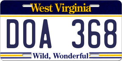 WV license plate DOA368