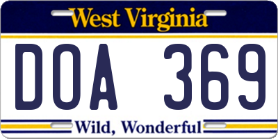 WV license plate DOA369