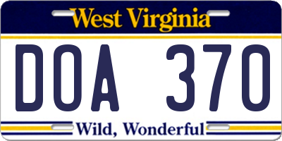 WV license plate DOA370