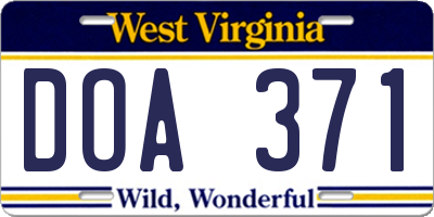 WV license plate DOA371