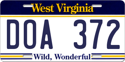 WV license plate DOA372