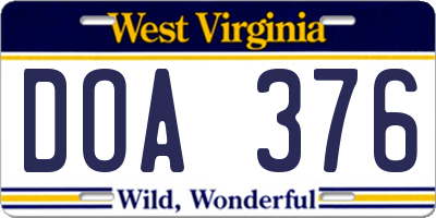 WV license plate DOA376