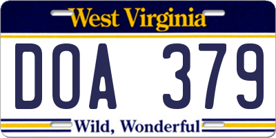 WV license plate DOA379