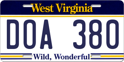 WV license plate DOA380