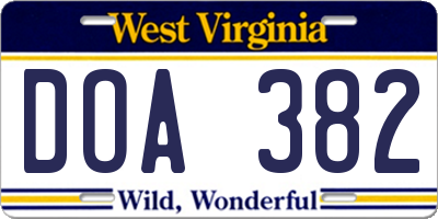 WV license plate DOA382