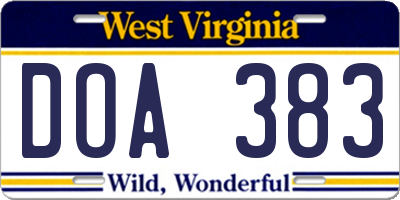 WV license plate DOA383