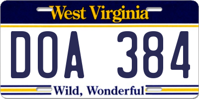 WV license plate DOA384