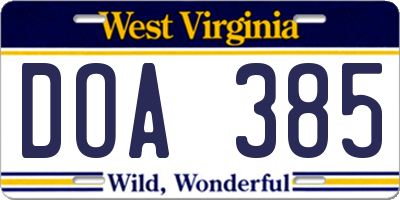 WV license plate DOA385
