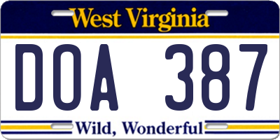 WV license plate DOA387