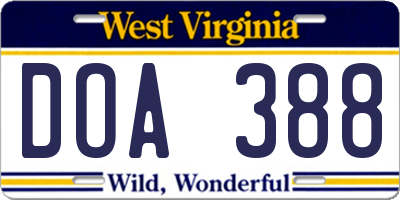 WV license plate DOA388