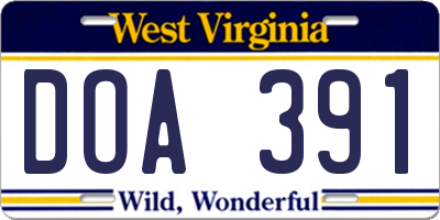WV license plate DOA391