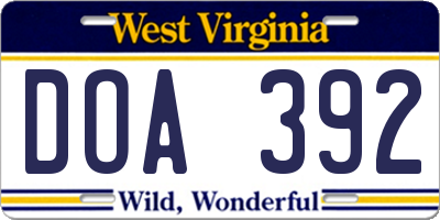 WV license plate DOA392