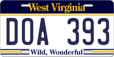 WV license plate DOA393
