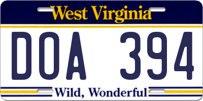WV license plate DOA394