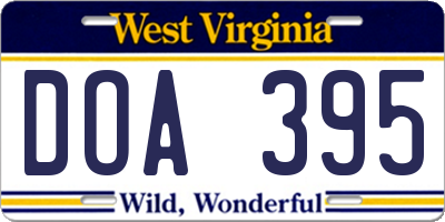WV license plate DOA395