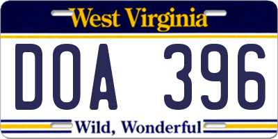 WV license plate DOA396