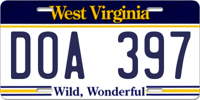 WV license plate DOA397