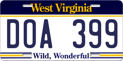WV license plate DOA399