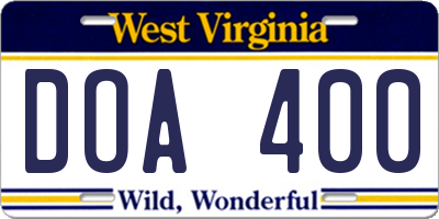 WV license plate DOA400