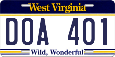 WV license plate DOA401