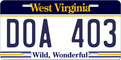 WV license plate DOA403