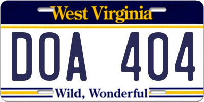 WV license plate DOA404