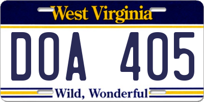WV license plate DOA405