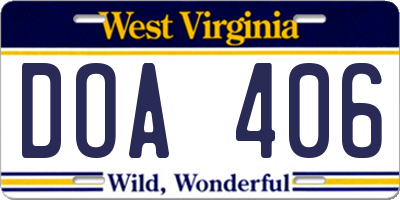 WV license plate DOA406