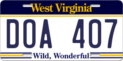 WV license plate DOA407