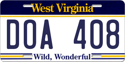 WV license plate DOA408