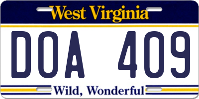 WV license plate DOA409