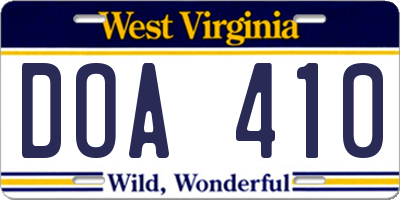 WV license plate DOA410