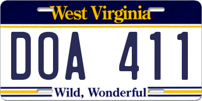 WV license plate DOA411