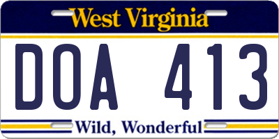 WV license plate DOA413
