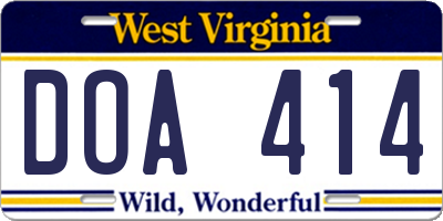 WV license plate DOA414