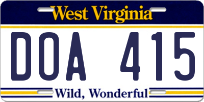 WV license plate DOA415