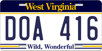 WV license plate DOA416