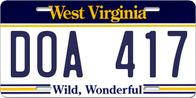 WV license plate DOA417
