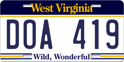 WV license plate DOA419