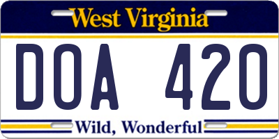 WV license plate DOA420