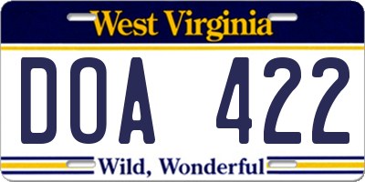 WV license plate DOA422