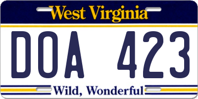 WV license plate DOA423